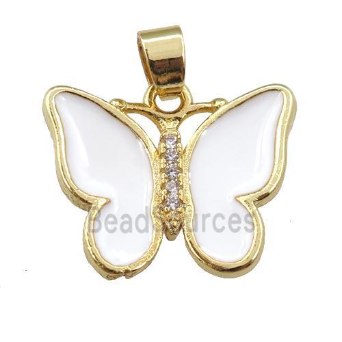 copper butterfly pendant with white enamel, gold plated