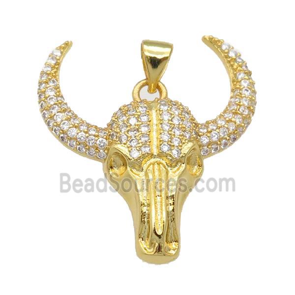 copper bullHead pendant pave zircon, gold plated