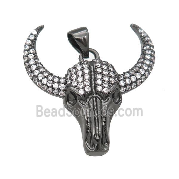 copper bullHead pendant pave zircon, black plated