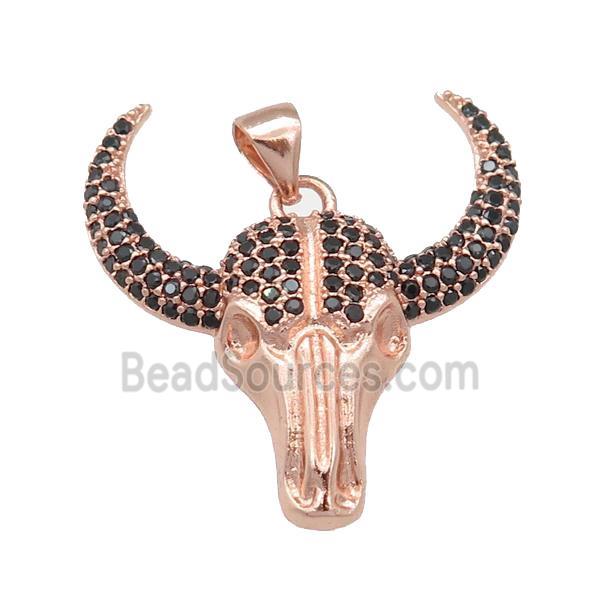 copper bullHead pendant pave zircon, rose gold