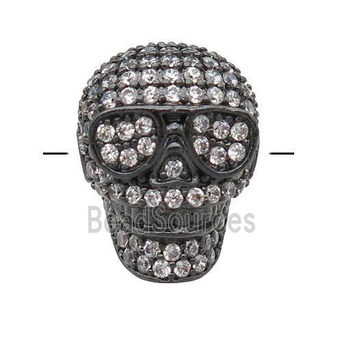 copper Skull beads pave zircon, black plated