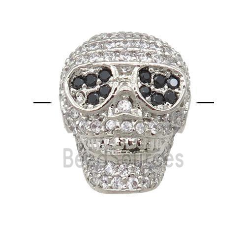 copper Skull beads pave zircon, platinum plated