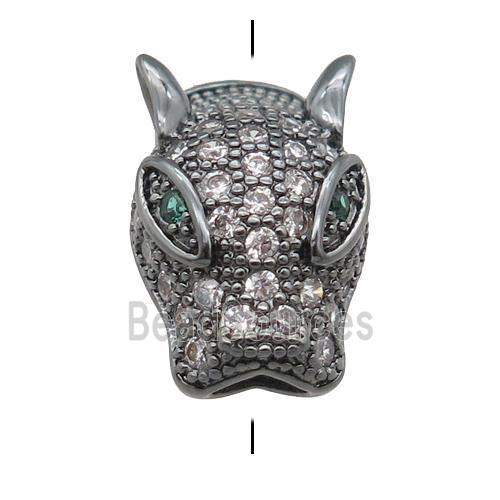 copper LeopardHead beads pave zircon, black plated