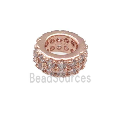 copper rondelle beads pave zircon, large hole, rose gold