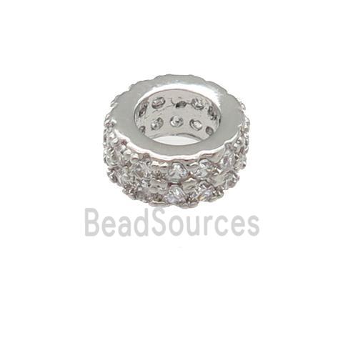 copper rondelle beads pave zircon, large hole, platinum plated