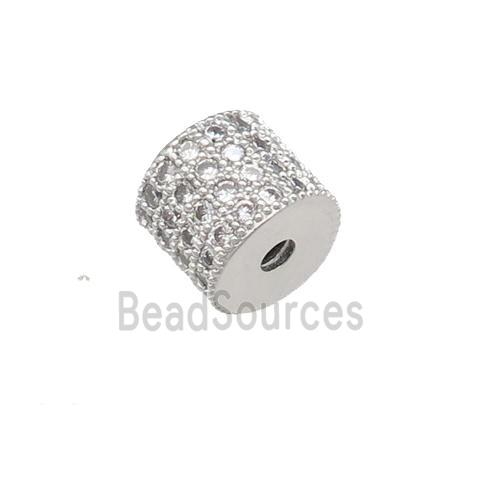 copper tube beads pave zircon, platinum plated