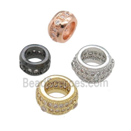 copper rondelle beads pave zircon, large hole, mixed