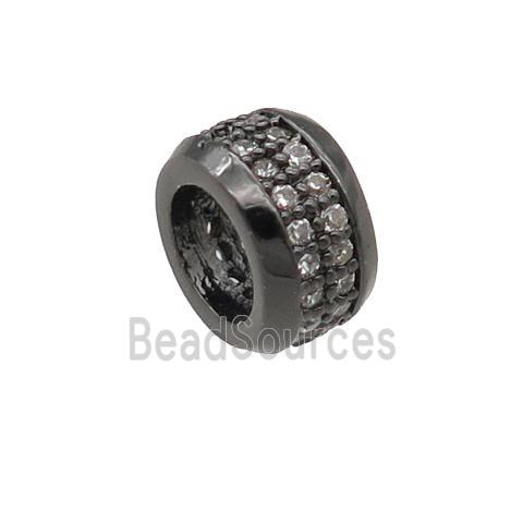 copper rondelle beads pave zircon, large hole, black plated