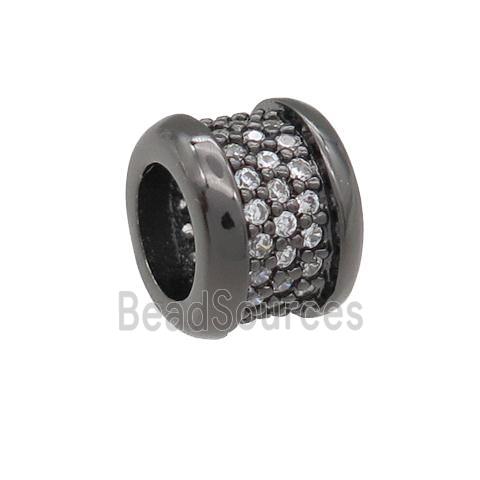 copper rondelle beads pave zircon, large hole, black plated