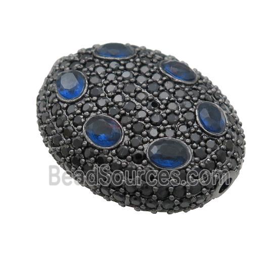 copper oval beads pave blue zircon, black plated