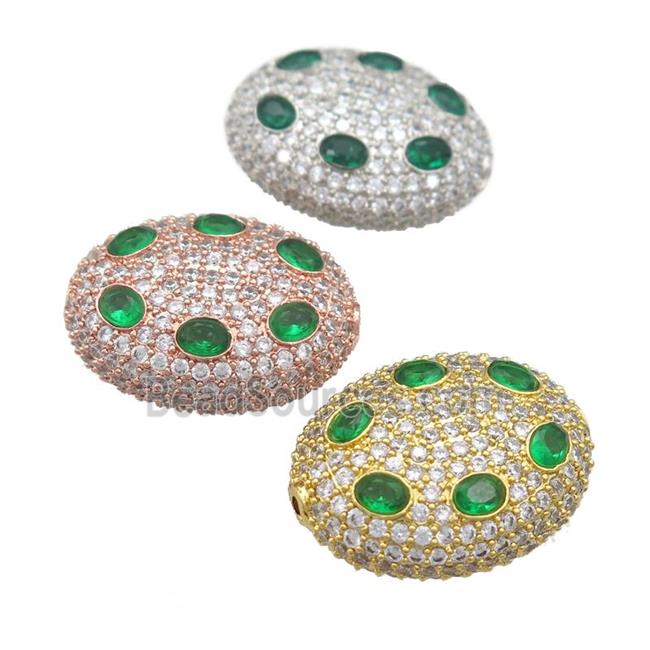 copper oval beads pave green zircon, mixed