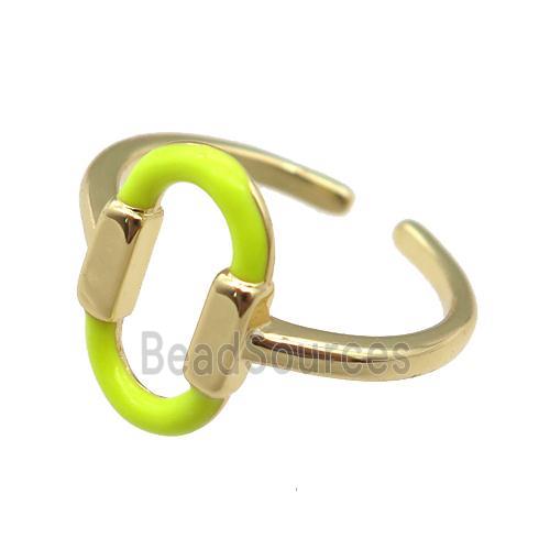 copper Ring with yellow enamel oval, gold plated