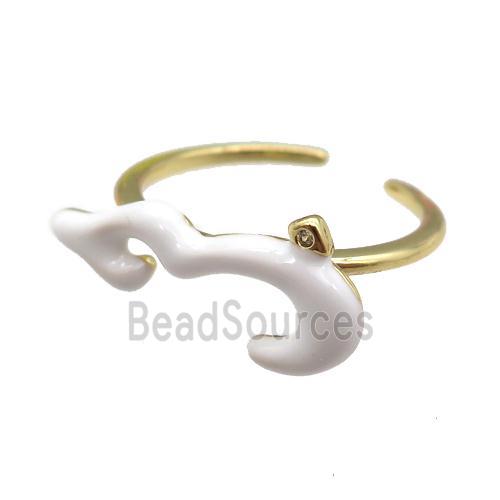 copper Ring with white enamel, gold plated