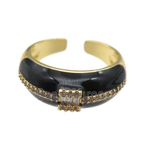 copper Ring pave zircon with black enamel, gold plated