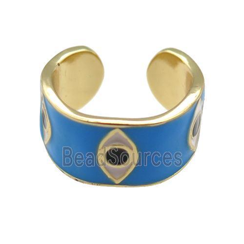 copper Ring with blue enamel, evil eye, gold plated