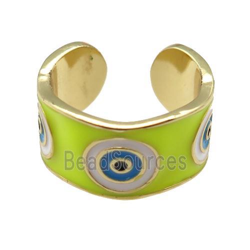 copper Ring with yellow enamel, evil eye, gold plated