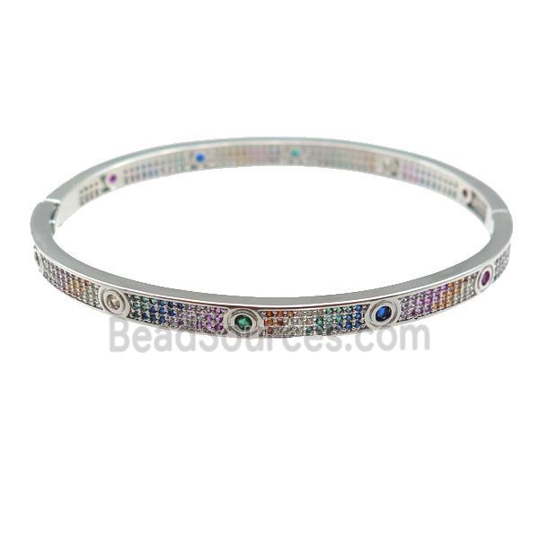 copper Bangle paved zircon, platinum plated