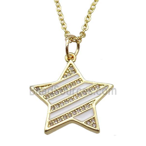 copper Necklace with white enamel star, gold plated