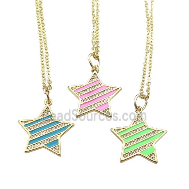 copper Necklace with enamel star, gold plated, mixed