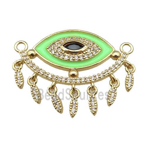 copper Evil Eye pendant paved zircon with green enamel, gold plated