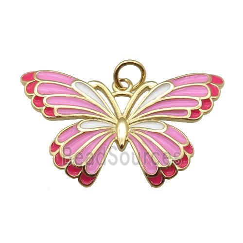 copper Butterfly pendant with pink enamel, gold plated