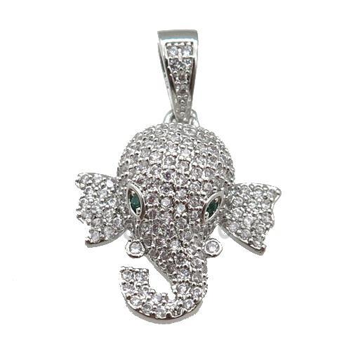 copper Elephant paved zircon, platinum plated