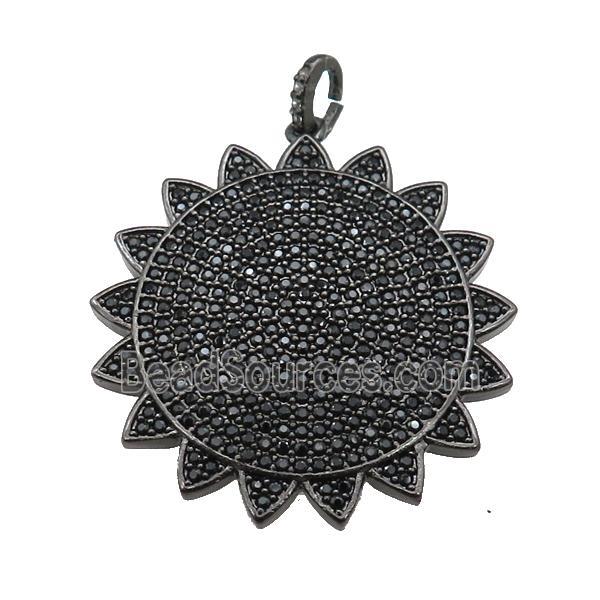 copper sunflower pendant paved zircon, black plated