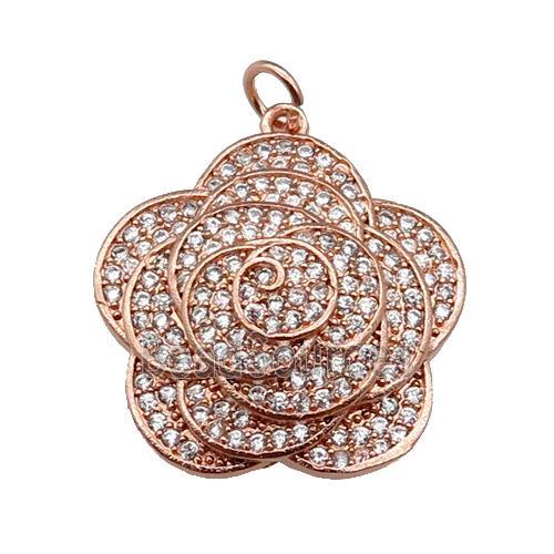 copper Flower pendant paved zircon, rose gold