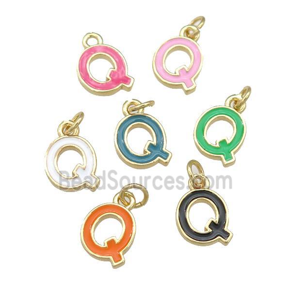 copper Letter-Q pendant with enamel, mixed, gold plated