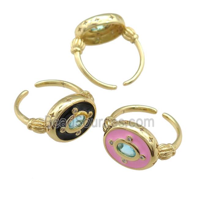 copper Rings with enamel, gold plated, mixed