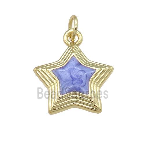 copper Star pendant with lavender enamel, gold plated