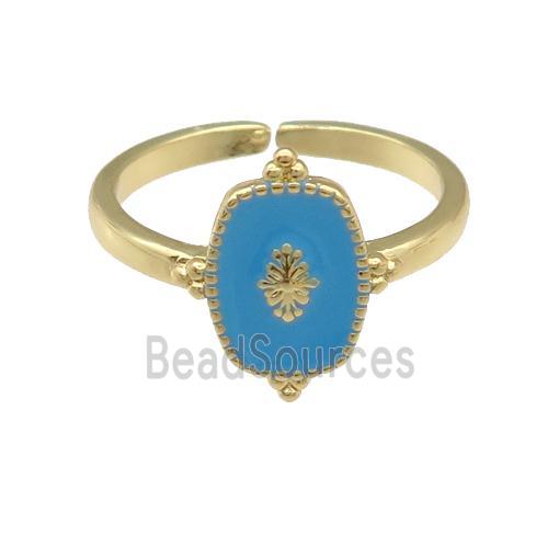 copper Ring with blue enamel, gold plated