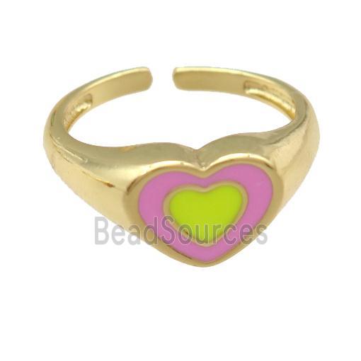 copper Ring with yellow enamel heart, gold plated