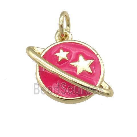 copper Planet pendant with hotpink enamel, star, gold palted