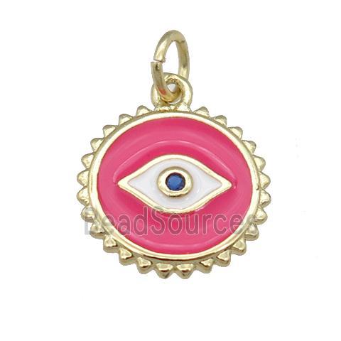 copper Eye pendant with hotpink enamel, circle, gold plated