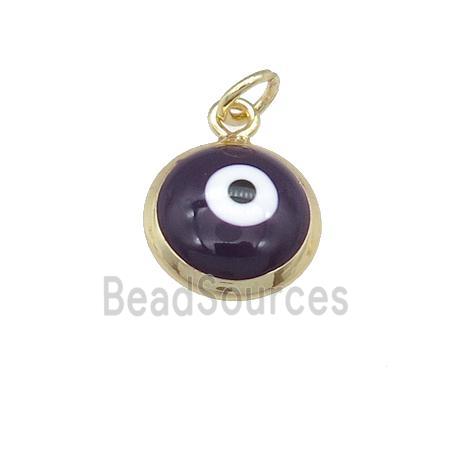 copper Evil Eye pendant with purple enamel, gold plated