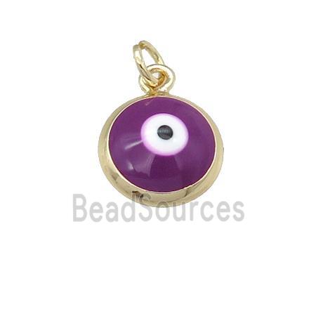 copper Evil Eye pendant with purple enamel, gold plated