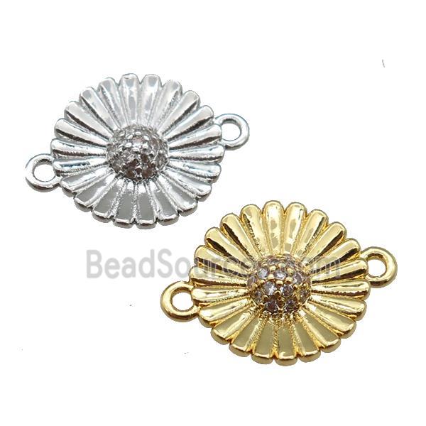 copper daisy flower connector paved zircon, mixed