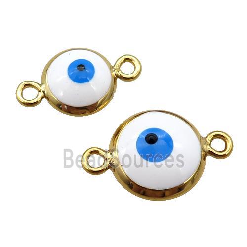 copper Evil Eye connector with white enamel, gold plated