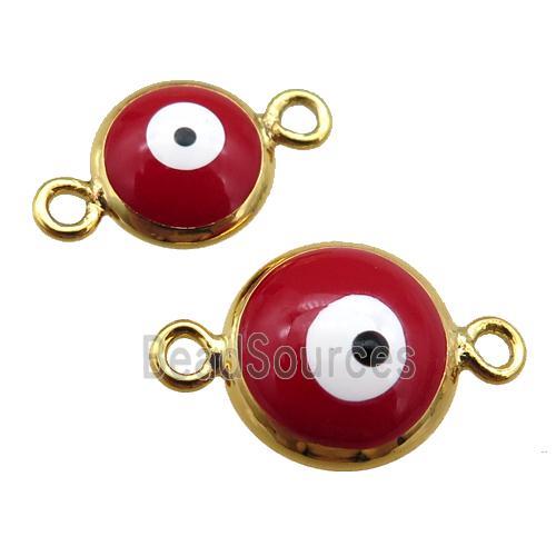 copper Evil Eye connector with red enamel, gold plated