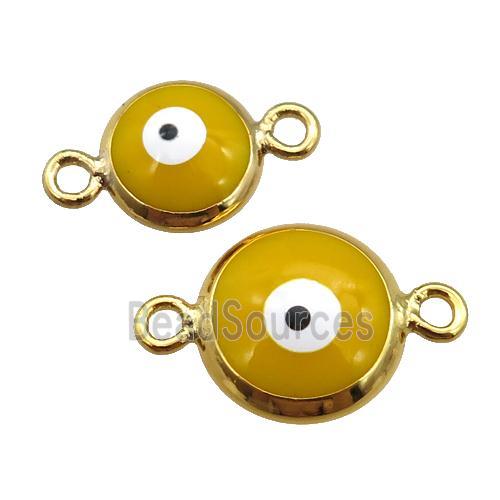 copper Evil Eye connector with brown enamel, gold plated