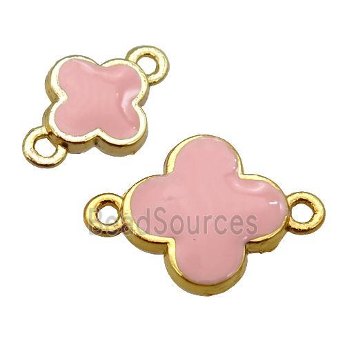 copper Clover connector with pink enamel, gold plated