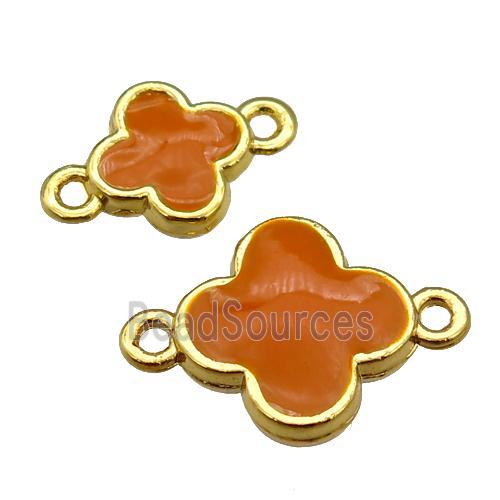 copper Clover connector with orange enamel, gold plated