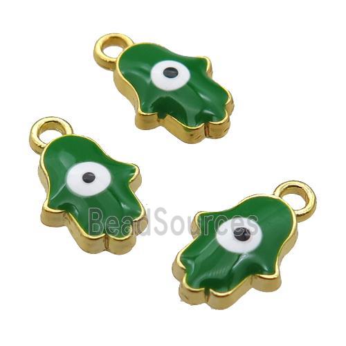 copper Hamsahand pendant with green enamel, evil eye, gold plated