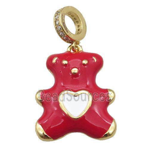 copper Bear pendant with red enamel, gold plated