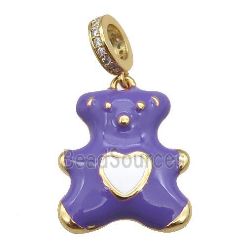 copper Bear pendant with lavender enamel, gold plated