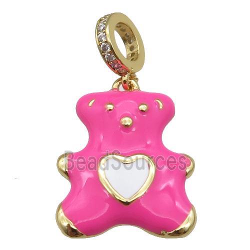 copper Bear pendant with hotpink enamel, gold plated