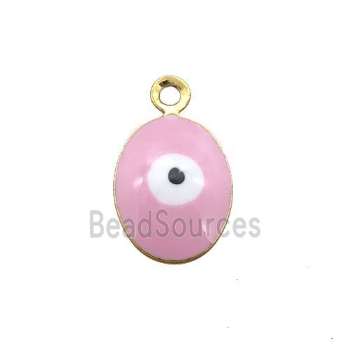 copper Evil Eye pendant with pink enamel, gold plated