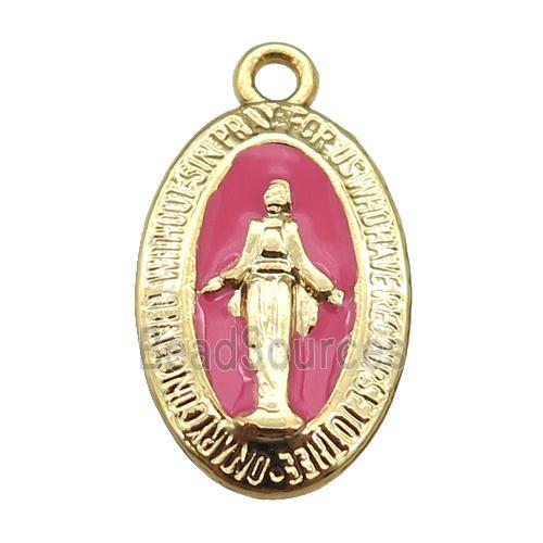 copper Jesus pendant with hotpink enamel, gold plated