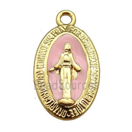 copper Jesus pendant with pink enamel, gold plated